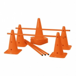 LOT DE 10 CONES 12 TROUS 40 CM + 5 JALONS 1 M